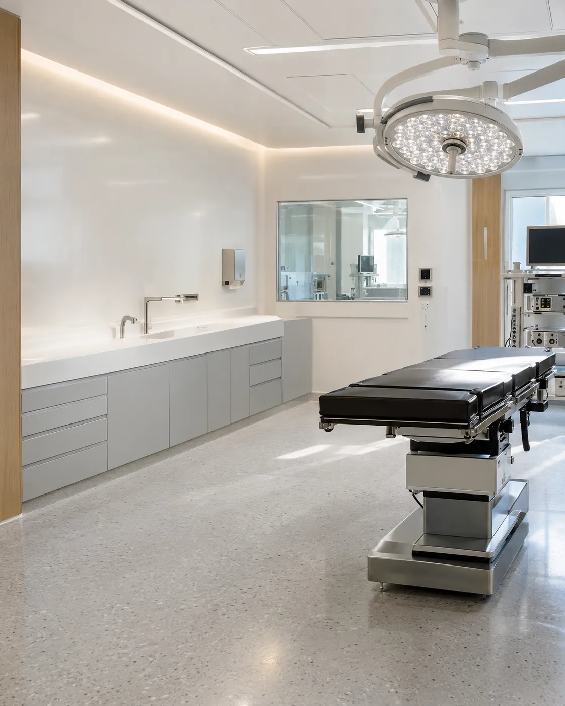Quirófano con revestimiento y encimera de Corian® blanco